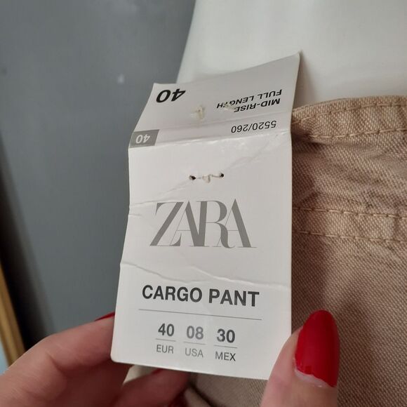 Zara Nwt Cotton/ Linen Blend Tan Cargo Pants - Picture 6 of 16